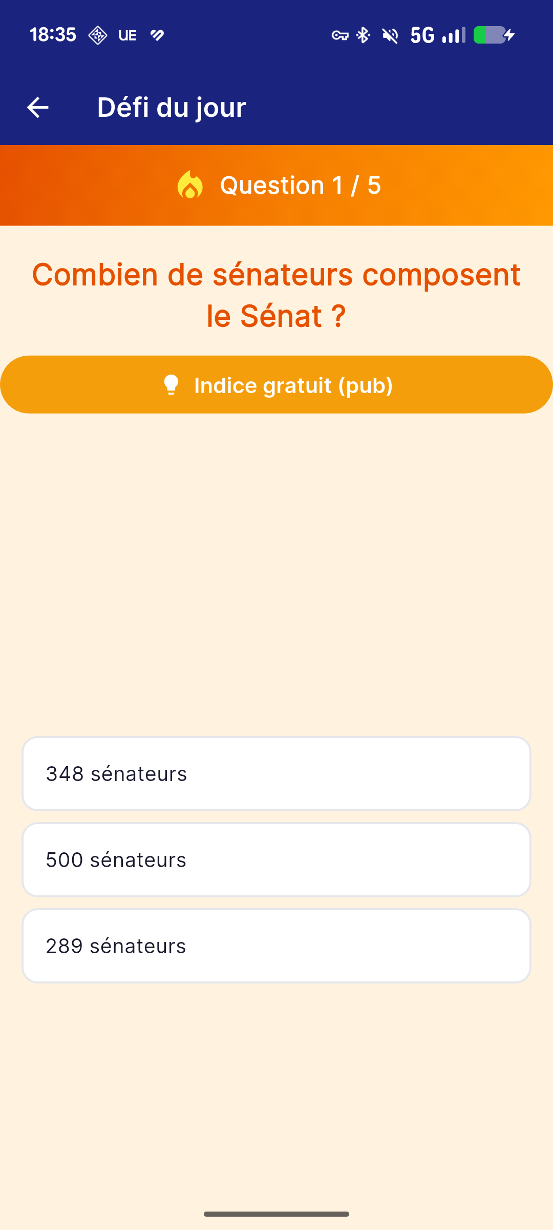 Question quotidienne dans l'application Esprit Français - exemple de quiz interactif sur la culture française