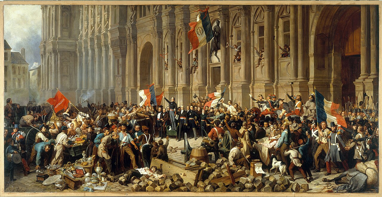 Lamartine repoussant le drapeau rouge devant l'Hôtel de Ville de Paris le 25 février 1848, lors de la proclamation de la Deuxième République